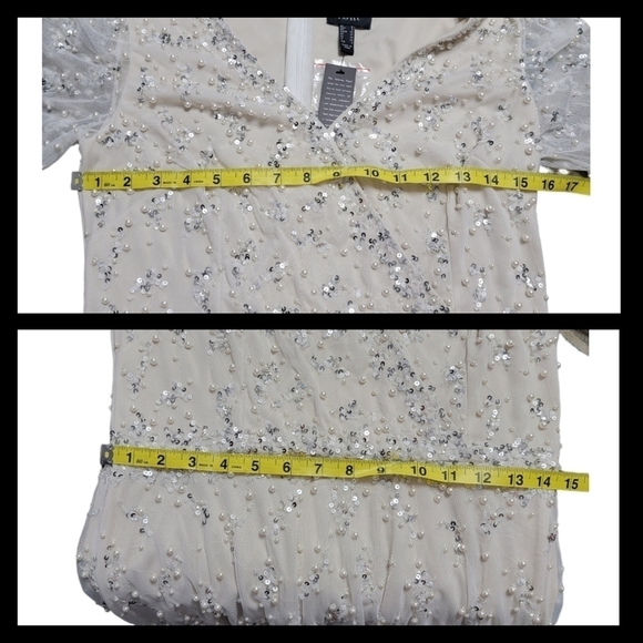 Adrianna Papell | Beaded Short Sleeve Tea Length Formal Dress - Picture 16 of 16